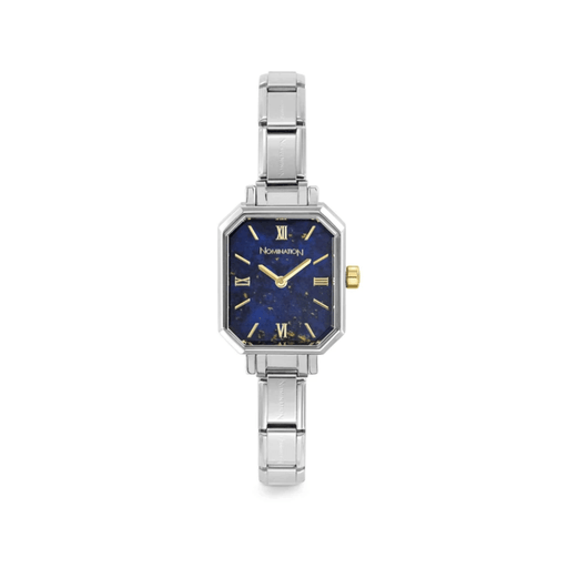 Nomination Time Paris Watch with deep blue lapis lazuli-effect dial, gold-tone Roman numerals and silver stainless steel Composable strap.