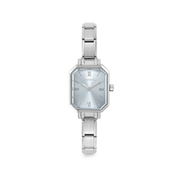 Nomination Time Paris Sunray Sky Blue Watch with geometric stainless steel case, pale blue sunray dial and silver Roman numerals
