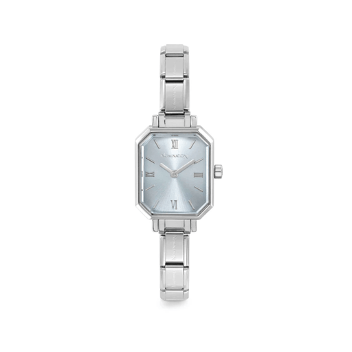 Nomination Time Paris Sunray Sky Blue Watch with geometric stainless steel case, pale blue sunray dial and silver Roman numerals