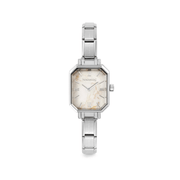 Nomination Time Paris Watch with white marble-effect rectangular dial, silver Roman numerals and stainless steel Composable bracelet strap.