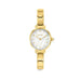 Round Nomination Time watch in yellow gold PVD with white mother-of-pearl dial and CZ crown on Composable strap, front view.