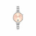Nomination Time round watch with sunray pink dial, CZ detail and stainless steel Composable strap, front view.