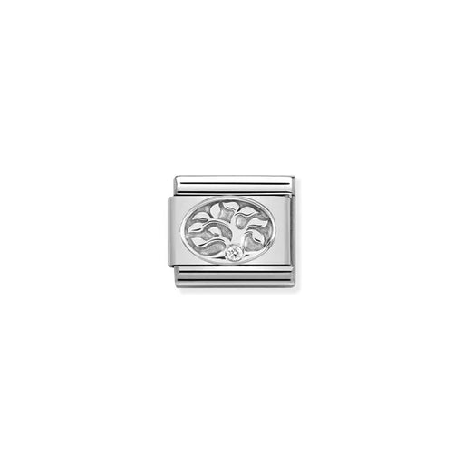 Nomination Tree of Life Classic Link charm in stainless steel and sterling silver with white cubic zirconia