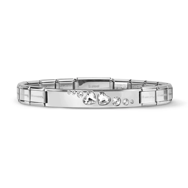 Nomination Trendsetter bracelet in stainless steel with white Cubic Zirconia hearts