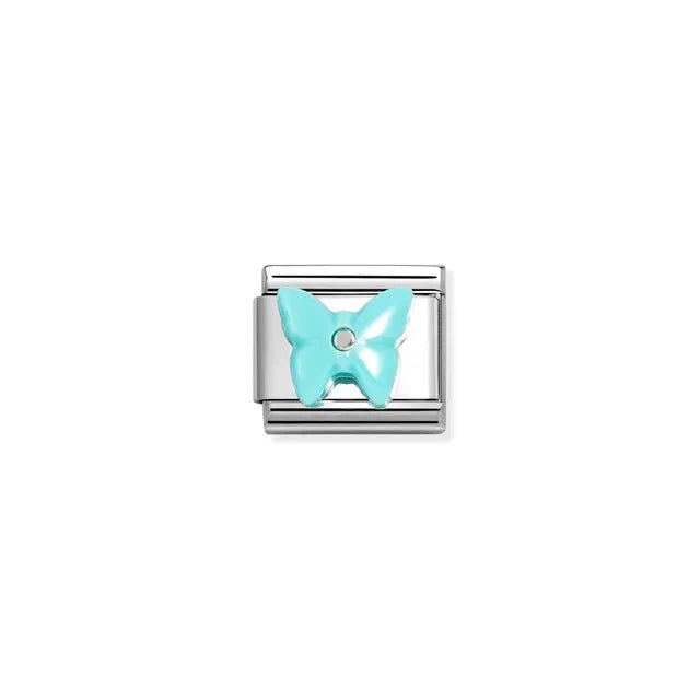 Nomination Classic Link charm with raised turquoise butterfly in synthetic stone on stainless steel, for a Nomination Bracelet