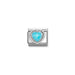 Faceted turquoise heart Nomination Classic Link charm with beaded silver frame, close-up