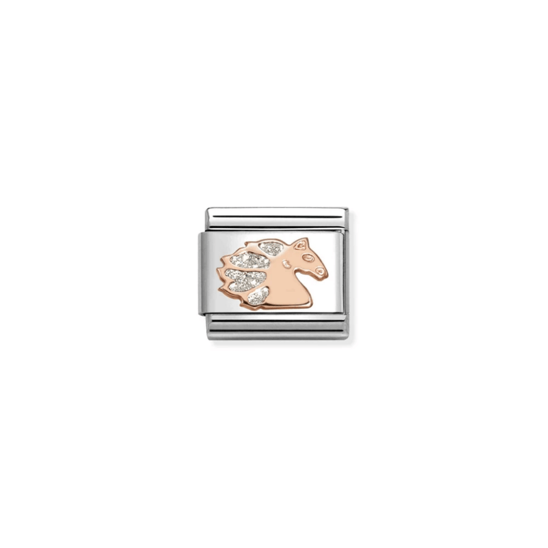 Nomination Unicorn with Glitter Classic Link in rose gold, front view