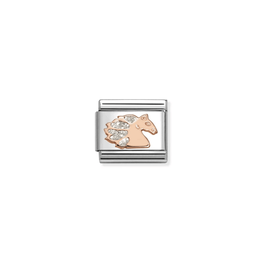 Nomination Unicorn with Glitter Classic Link in rose gold, front view