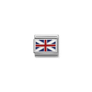 Close-up of Nomination Classic link charm with Union Jack flag enamel