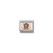 Virgo zodiac Nomination Classic Link in bonded rose gold with black enamel, close-up