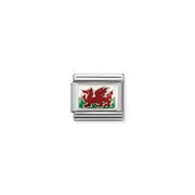 Close-up of Nomination Classic link charm with Wales red dragon enamel