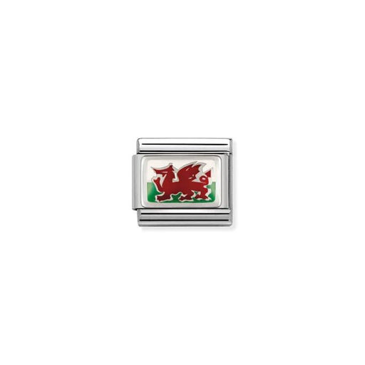 Close-up of Nomination Classic link charm with Wales red dragon enamel