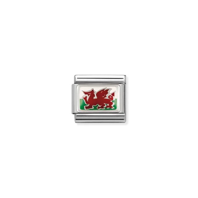 Close-up of Nomination Classic link charm with Wales red dragon enamel