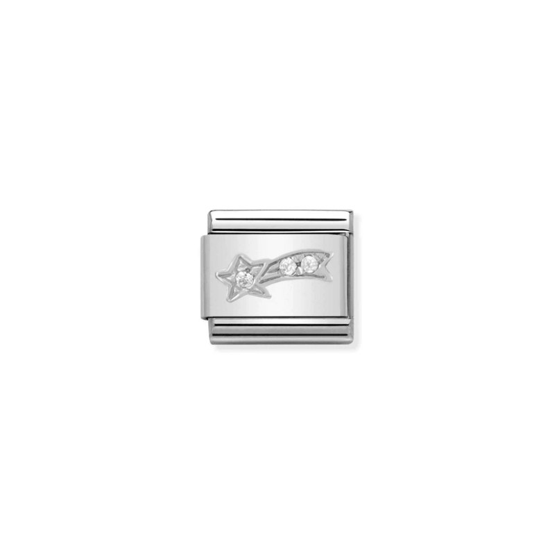 Nomination White Comet Classic Composable Link featuring a sterling silver shooting star with sparkling white cubic zirconia on stainless steel.