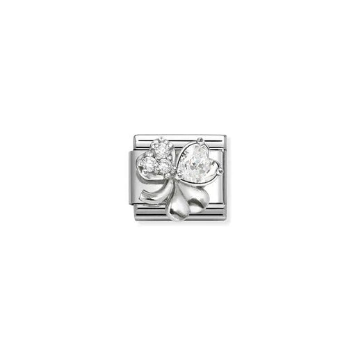 Nomination Classic Link charm with clover set with white cubic zirconia in sterling silver on stainless steel, for a Nomination Bracelet