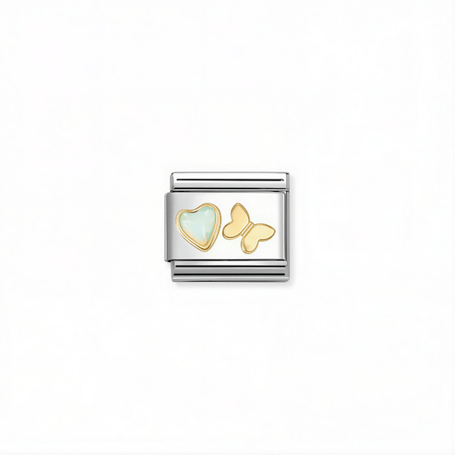 Nomination White Opal Heart and Butterfly Charm with 18k gold detail