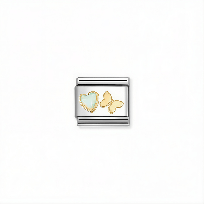 Nomination Classic link with white opal heart and 18k gold butterfly for Nomination Composable Classic bracelets