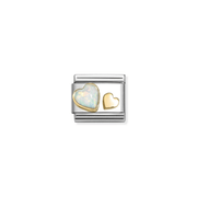 Nomination White Opal Hearts Classic Composable Link with an iridescent white synthetic opal heart and smaller 18k gold heart.