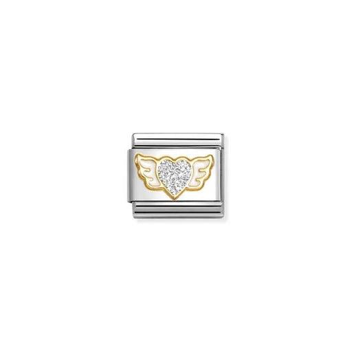 Nomination yellow gold glitter heart with wings Composable Classic Link charm