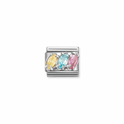 Nomination Classic trilogy link in silver with yellow, light blue and pink cubic zirconia for Nomination Composable Classic bracelets