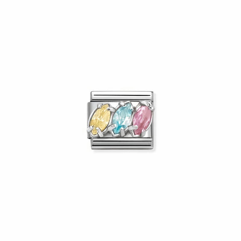 Nomination Classic trilogy link in silver with yellow, light blue and pink cubic zirconia for Nomination Composable Classic bracelets