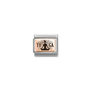 Yoga lotus pose Nomination Classic Link in bonded rose gold with black enamel, close-up