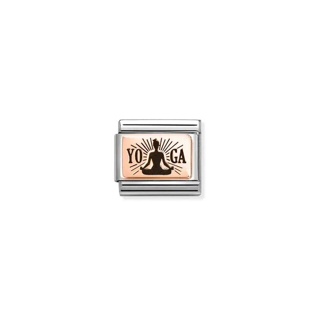 Yoga lotus pose Nomination Classic Link in bonded rose gold with black enamel, close-up