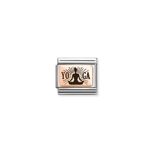 Yoga lotus pose Nomination Classic Link in bonded rose gold with black enamel, close-up