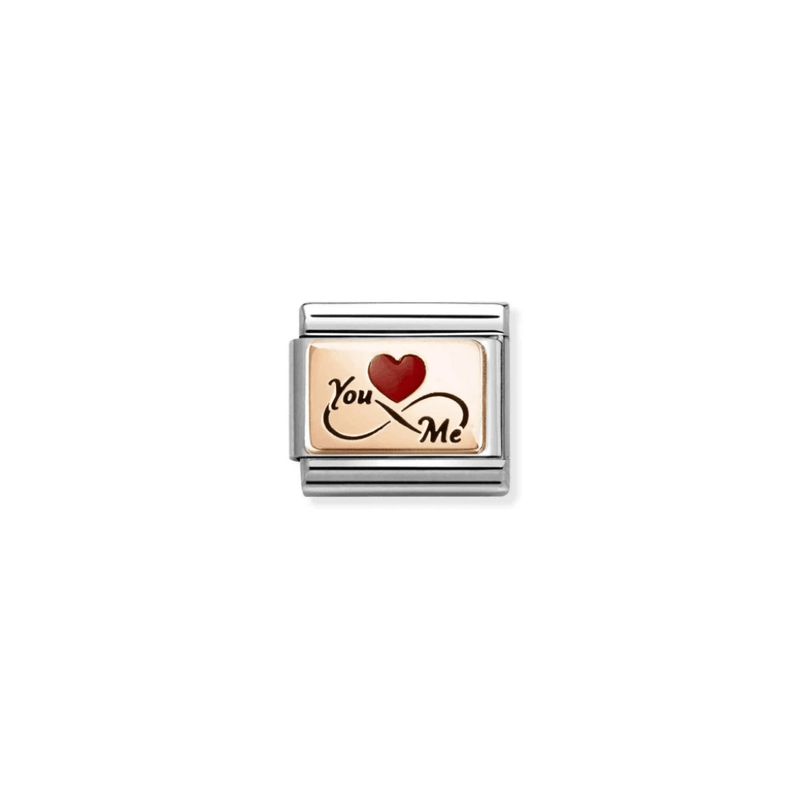 Nomination YOU ME Infinity Red Heart Classic Link in rose gold, front view