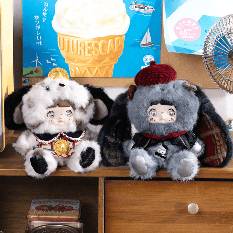 Nommi About the Childhood Puppy Piggy Bank and Mime plush figures