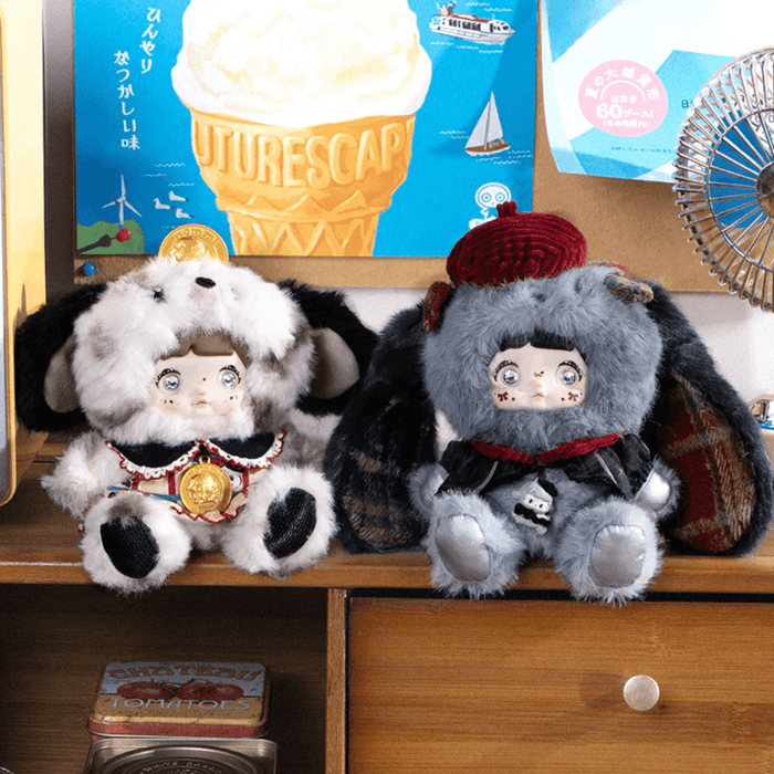 Nommi About the Childhood Puppy Piggy Bank and Mime plush figures