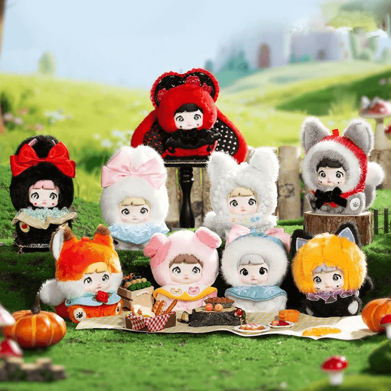 Nommi Fairytale Town plush blind box collection displayed together in a fairytale setting