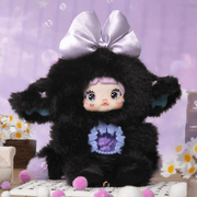 Eclipse plush – midnight‑black suit, silver bow and lilac moon core, HiChance blind box collectable.
