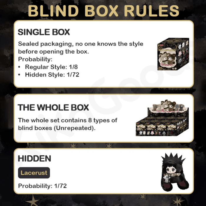 Nommi x Heymi The Entwined Fate blind box rules showing regular and hidden figure ratios
