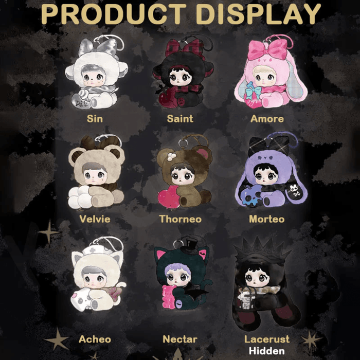 Nommi x Heymi The Entwined Fate blind box character lineup with 8 regular designs and 1 hidden design