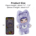 “Product size comparison – lavender Nommi plush (7.5 in) beside 5.5 in iPhone X”
