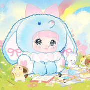 Nommi Sitting Zoo plush character artwork featuring the blue animal costume design