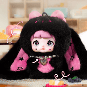 Berry Jump Candy Nommi Sweetheart Bunny plush in black and pink with heart charm