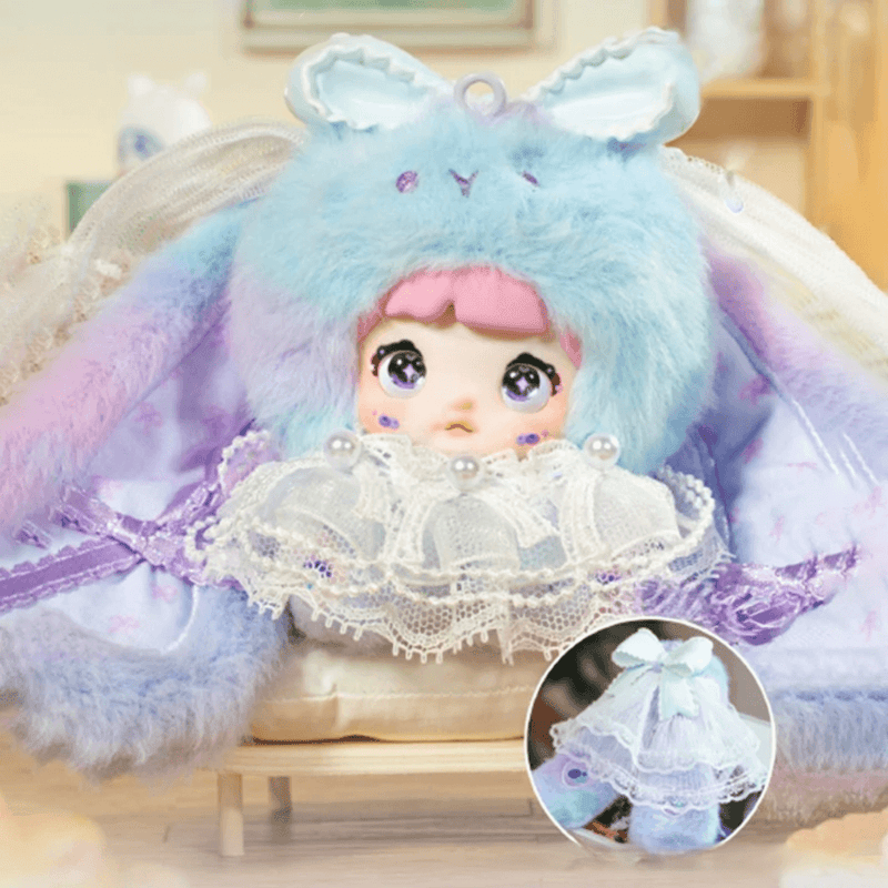 Blueberry Cheese Pie secret Nommi Sweetheart Bunny plush in lavender with lace details