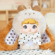 Caramel Coco Nommi Sweetheart Bunny plush with caramel ears and polka dot bow