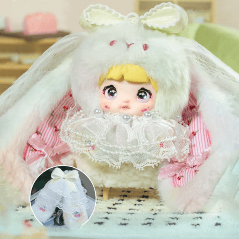 Cherry Souffle super secret Nommi Sweetheart Bunny plush with pale pink ears and lace outfit