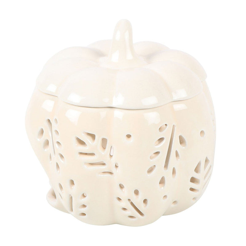 Off White Autumn Leaves Pumpkin Oil Burner - Something Different Gift Shop