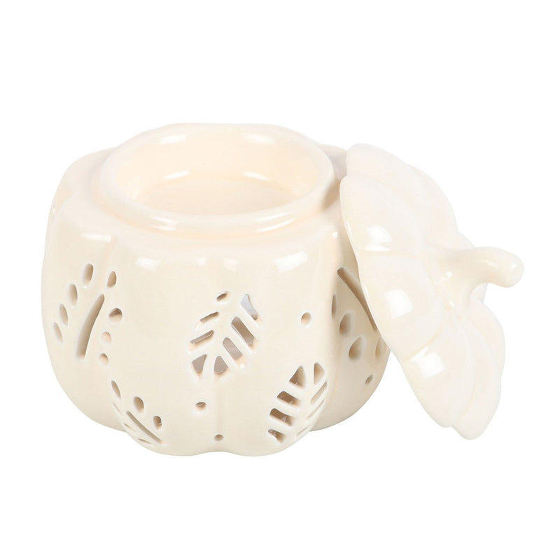 Off White Autumn Leaves Pumpkin Oil Burner - Something Different Gift Shop