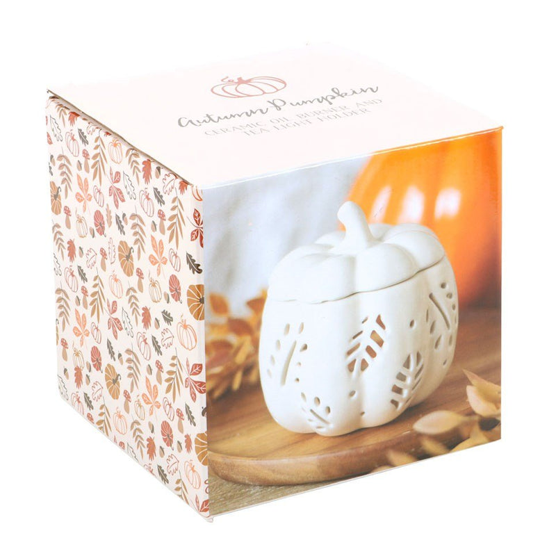 Off White Autumn Leaves Pumpkin Oil Burner - Something Different Gift Shop