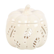 Off White Autumn Leaves Pumpkin Oil Burner - Something Different Gift Shop