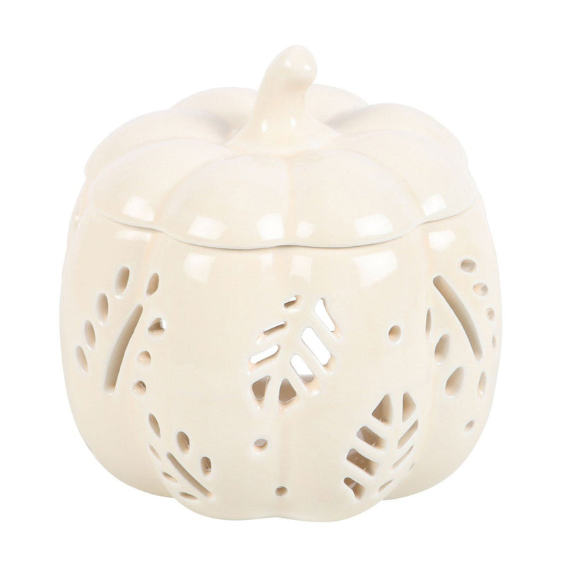 Off White Autumn Leaves Pumpkin Oil Burner - Something Different Gift Shop