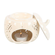 Off White Autumn Leaves Pumpkin Oil Burner - Something Different Gift Shop
