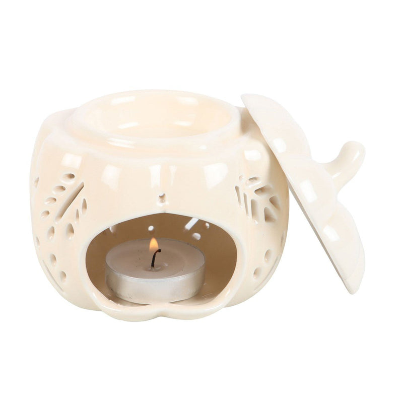 Off White Autumn Leaves Pumpkin Oil Burner - Something Different Gift Shop