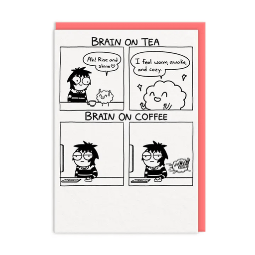 Ohh Deer Brain On Tea funny A6 greeting card with coral envelope