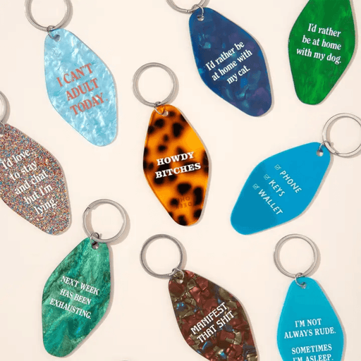 Selection of colourful Ohh Deer funny quote keyrings